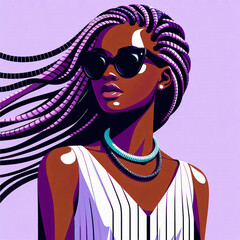 Stylish Afrocentric Woman – Vector Art with Braided Hair and Sunglasses
