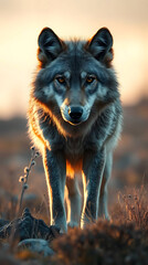 Fototapeta premium magnificent dire wolf in its habitat, extinct animal, wildlife photography, created by generative ai
