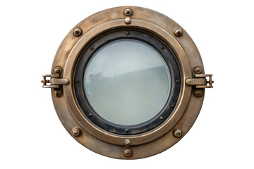 Obraz premium Antique Brass Ship Porthole with Round Glass Pane and Hinged Latches.