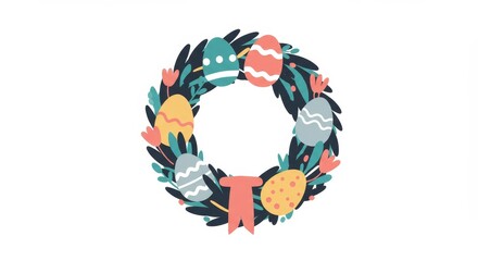 Handcrafted look Easter wreath with colorful patterns
