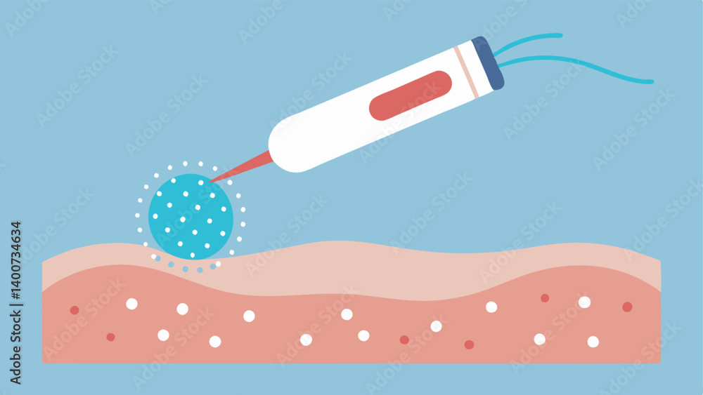 Poster microneedling procedure an illustration of a handheld microneedling device over skin with small dots