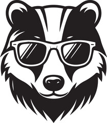 badger head clipart Silhouette, badger head illustration, badger head with sunglass silhouette vector isolated on white background