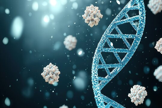 Exploring Genetic Structures DNA Helix and Virus Particles in Scientific Visualization Laboratory Setting Close-Up Molecular Biology