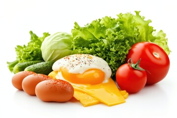 Scrambled eggs, vegetables, and cheese