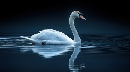 Elegant swan on dark water