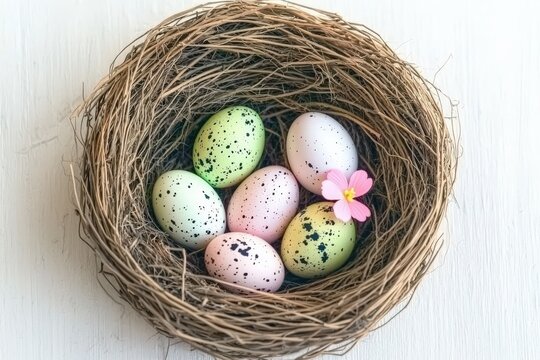 Easter Egg Celebration Spring Garden Decorative Nest Natural Setting Close-up View Festive Concepts