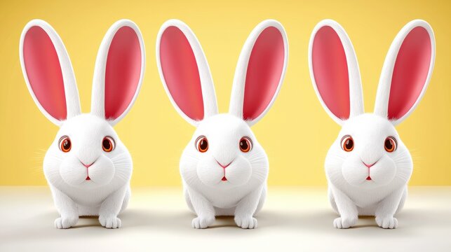 Cute Animated Rabbits Studio Setting Digital Art Whimsical Environment Close-Up View Playfulness and Joy