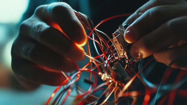 Electrician rewiring a circuit in a residential home. Featuring efficiency and safety