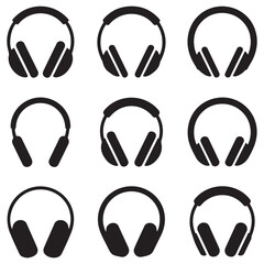 headphones of icons. Vector Black silhouettes. with white background