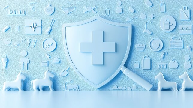 Health Insurance Protection Icon Digital Art Blue Background 3D Design Visual Representation Healthcare Concept