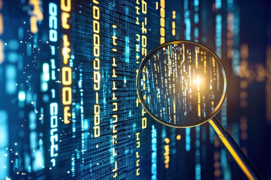 Exploring Data Patterns with Magnifying Glass Digital Environment Data Visualization Cyber Space Close-Up View Technology Concept