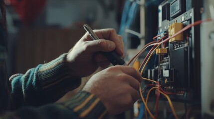 Electrician testing electrical wires for a power outlet. Featuring precision and safety