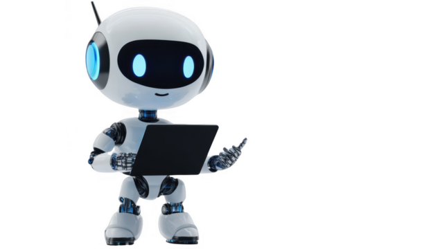 AI robot call center png in 3d transparent for future tech presentation.