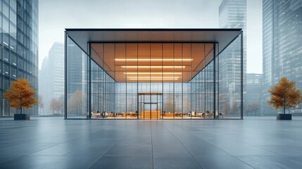 Obraz premium Modern glass-fronted pavilion in city