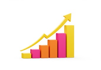 Colorful bar graph with arrow pointing up on white background