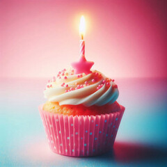 Whimsical Birthday Cupcake with Star Candle – Sweet Celebration in Pink and Pastel Glow