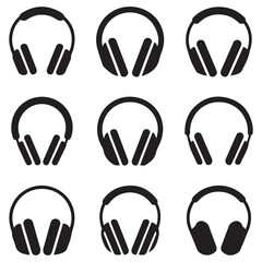 headphones of icons. Vector Black silhouettes. with white background