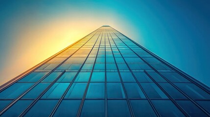 Modern skyscraper against vibrant sunset