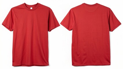 Plain Red T-Shirt Mockup Front and Back View Isolated on White Background