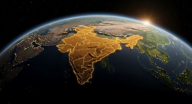 India Glowing on Earth at Night From Space