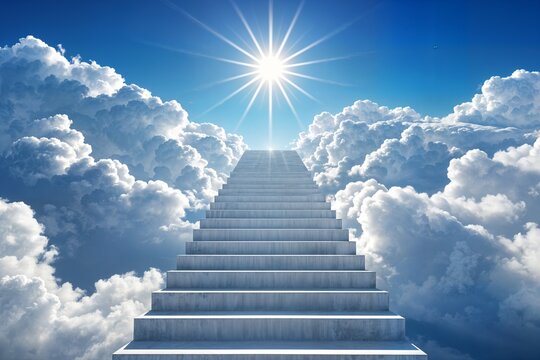 stairway leading up to heavenly sky toward the light concept escalera que sube al cielo celestial hacia el concepto de luz