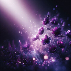 Magical Purple Flowers – Dreamy Fantasy Floral Scene with Glowing Light