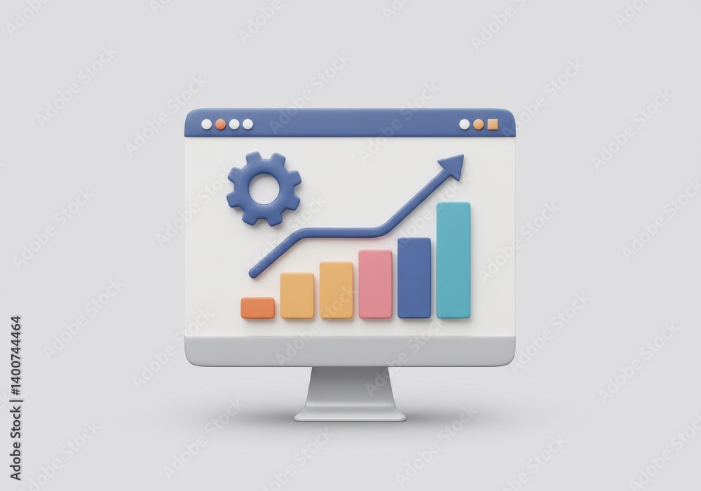 Aufkleber growth chart on computer screen on white background
