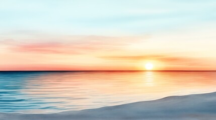 Naklejka premium Artistic watercolor sunset & golden hour glow for warm atmosphere. A serene sunset over calm waters, capturing the beauty of nature's vibrant colors.