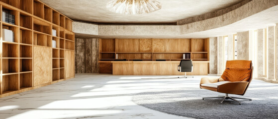 Modern office interior design showcasing elegance and comfort in a spacious workspace