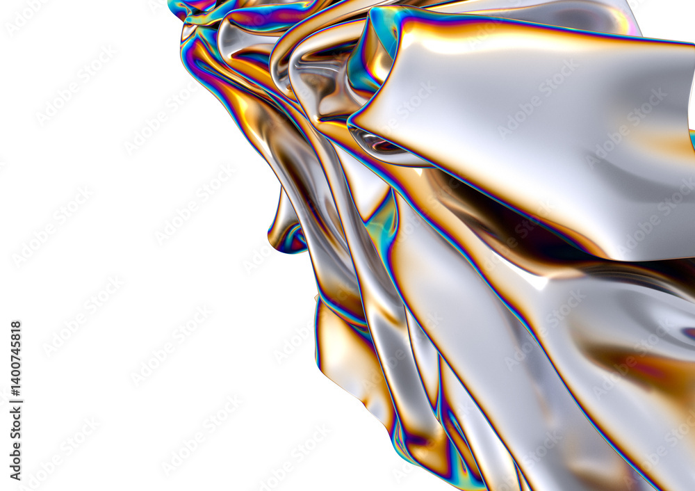 Poster 3d fluid shapes with holographic effect