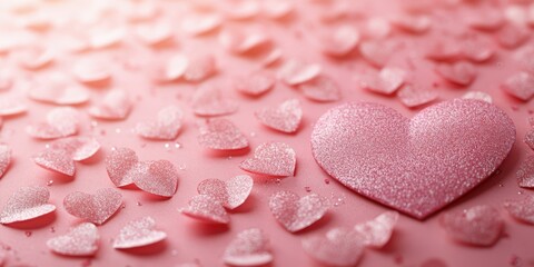 Decorative pink heart shapes create a romantic atmosphere perfect for celebrations and special occasions