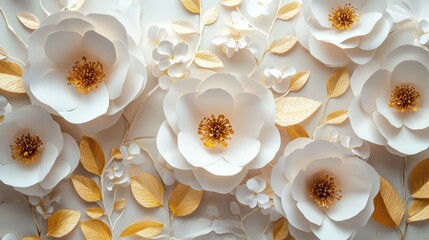 ethereal paper flower arrangement in ivory and gold featuring meticulously crafted petals with shimmering accents suitable for elegant backgrounds