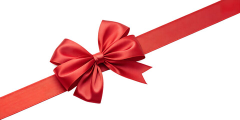  Large red bow on the left side of a straight ribbon, isolated on a transparent background - ideal for banners or frames Easter, Christmas, birthdays, gifts, Valentine's Day