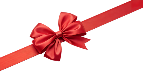  Large red bow on the left side of a straight ribbon, isolated on a transparent background - ideal for banners or frames Easter, Christmas, birthdays, gifts, Valentine's Day
