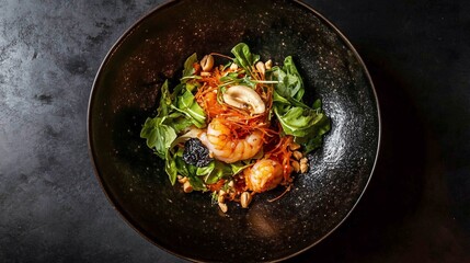Shrimp salad with greens and nuts