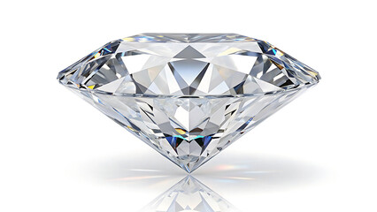 A single clear diamond with many facets sitting on a white surface with its reflection visible  created with generative ai