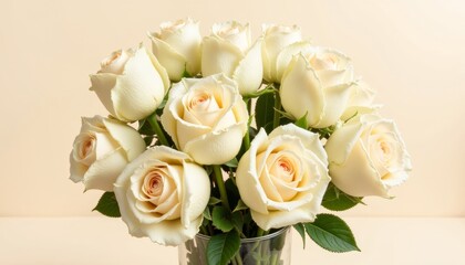Creamy white roses in crystal vase, luxury elegance