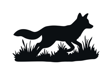 Fox Silhouette Running Through Tall Grass Isolated On White Background Vector Illustration Animal Wildlife Design