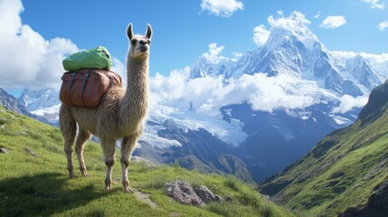 Llama Carrying Bags on a Mountain Slope