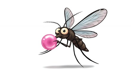 Cartoon insect carrying pink bubblegum playful colorful vector illustration