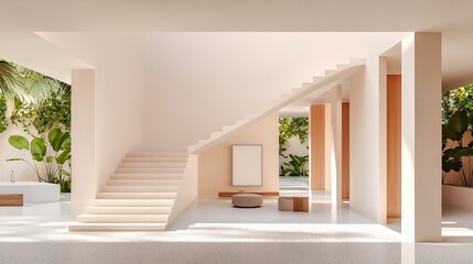 Fototapeta premium Modern minimalist interior design staircase