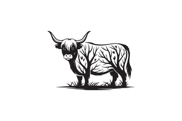 highland tree cow illustration vector