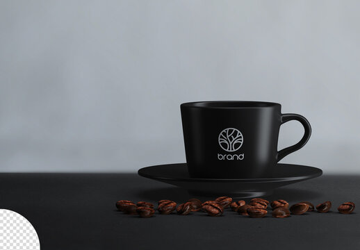 Ceramic Mug Cup Mockup with Coffee Beans