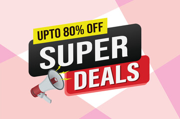 Super deals word mega phone concept vector illustration and 3d style, landing page, template, ui, web, mobile app, poster, banner, flyer, background, gift card, coupon, label, wallpaper

