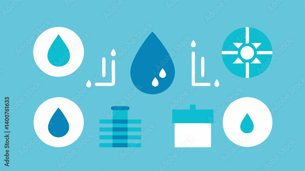 Poster infographic elements simple icons ing statistics about water usage rainfall and drought frequency de