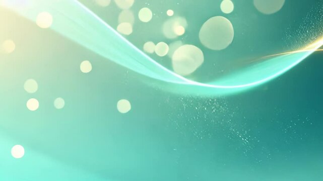Dreamy light trails and glowing bokeh floating in turquoise background