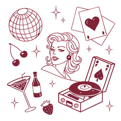 Glamorous Pink Illustration – 80s Party Scene with Pop Art Flair