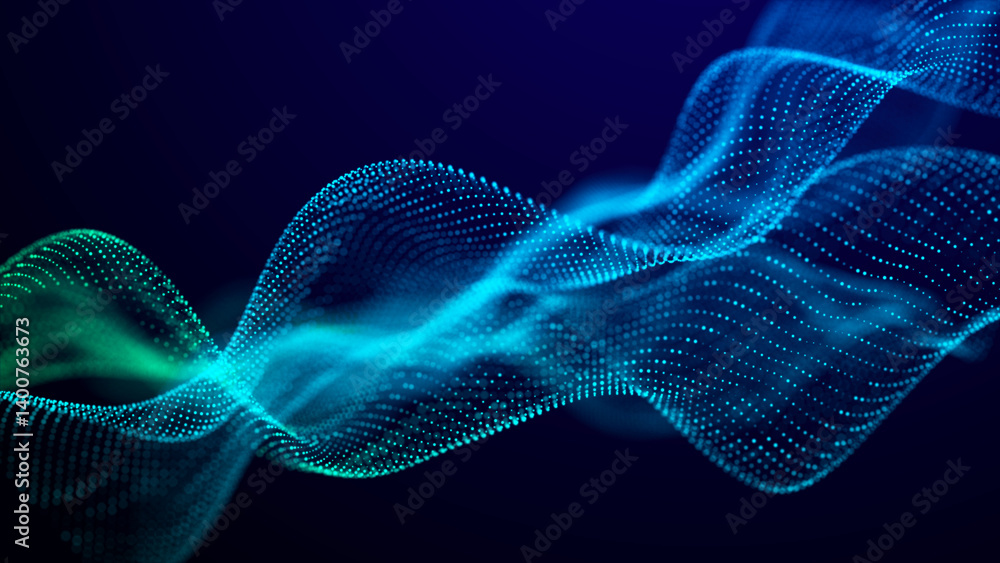 Aufkleber The musical stream of sounds. Abstract background with interweaving of colored dots and lines. 3d rendering.