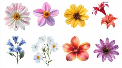 Fototapeta premium Collection of Eight Vibrant Flower Illustrations