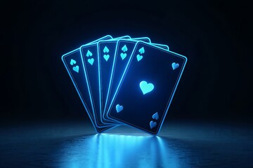 Glowing Neon Ace Of Hearts Playing Cards With Dark Background Ideal For Gambling And Game Night Invitations, playing cards, cards, ace of hearts, ace, hearts, suit, card game, gambling, game night